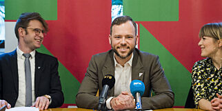 Oslo 20170315.
Snorre Valen (fv), Sv-leder Audun Lysbakken og Kari Elisabeth Kaski under en pressekonferanse på stortinget onsdag i forbindelse med SV sitt landsmøte 2017.
Foto: Fredrik Varfjell / NTB scanpix