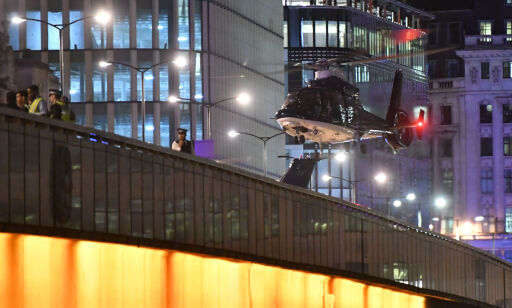 A second helicopter lands on London Bridge as police are responding to three incidents in the capital, amid reports that a vehicle collided with pedestrians on London Bridge, Scotland Yard said. Officers are dealing with reports of stabbings in Borough Market, where armed officers attended and shots were fired. They are also at an incident in the Vauxhall area.